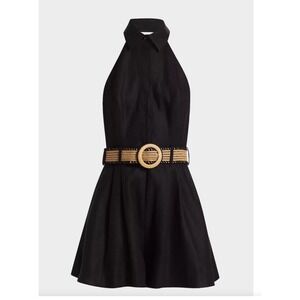 ZIMMERMANN Black Halter Romper Woven Belt Retro Collar Short Jumpsuit 10